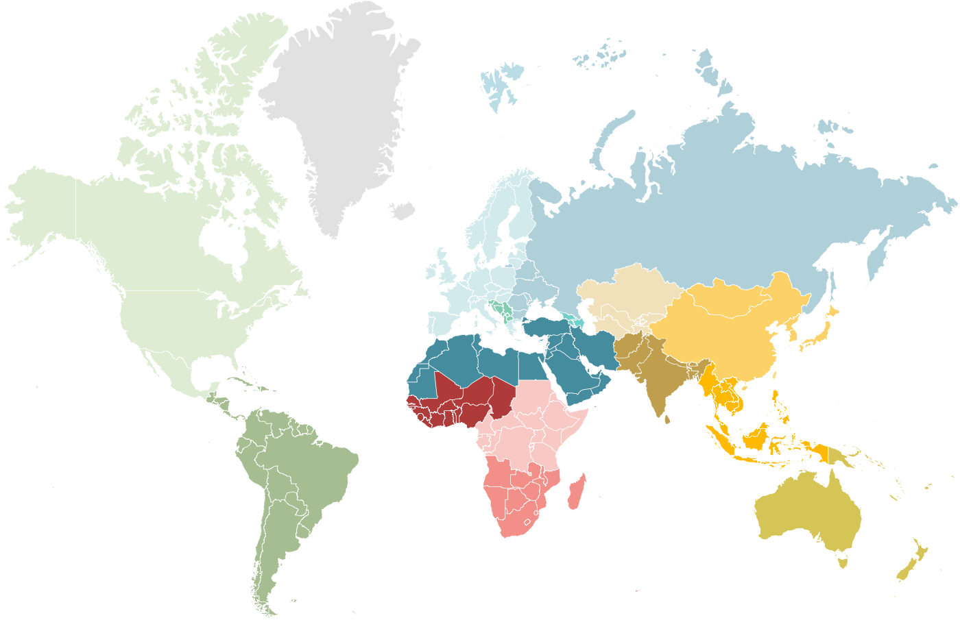 World map with all regions