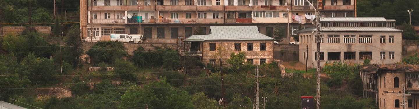 An apartment block in Shushi, a town located in Artsakh