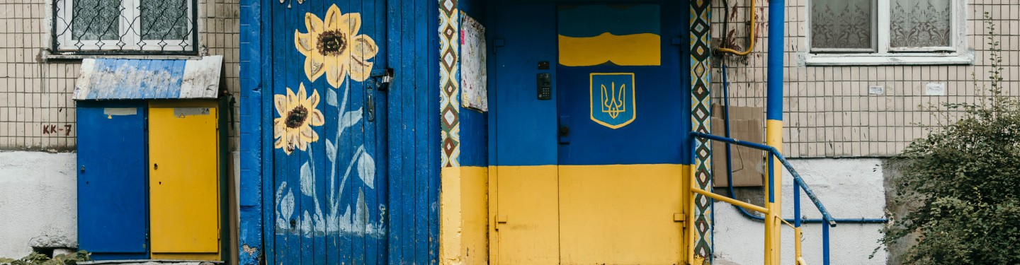 Door in Kiev painted in colors of Ukraine
