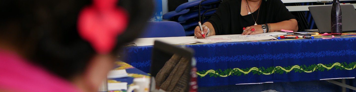 Sharon Bhagwan Rolls during a meeting in the Pacific