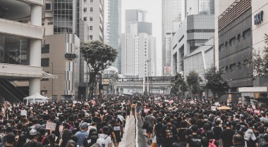 People protesting the street in Hong Kong